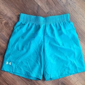 Under Armour Teal With A Metallic Sheen Athletic Shorts, Size L